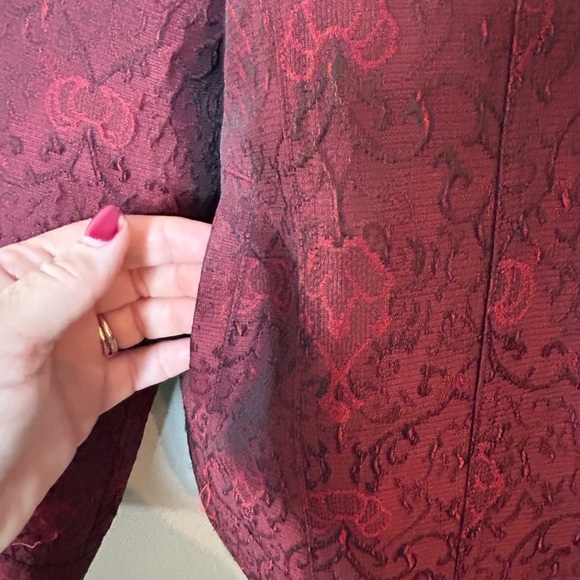 J Jill Vintage Wool Blend Brocade Damask Textured Burgundy Collar Jacket Large - Picture 6 of 13